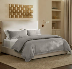 Percale Hemmed Duvet Set - Pewter