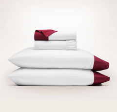Signature Hemmed Sheet Set - White/Cranberry Colorblock