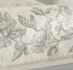 Etched Peony Pillow Cover - Cream/Pewter