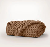 Grand Waffle Merino Wool Throw Blanket - Deep Camel