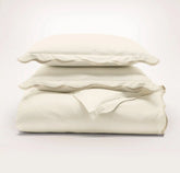 Percale Embellished Duvet Set - Cream/Sand Curved Edge