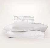 Signature Embellished Sheet Set - White/Pewter Piped Edge