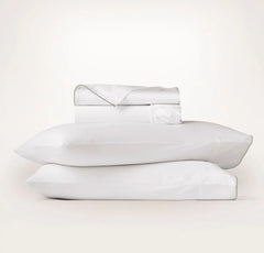 Signature Embellished Sheet Set - White/Pewter Piped Edge