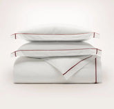 Signature Hemmed Duvet Set - White/Cranberry Embroidered
