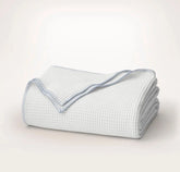 Waffle Bed Blanket - White/Hydrangea Whipstitch