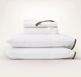 Percale Embellished Sheet Set - White/Juniper Framed