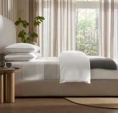 Signature Embellished Pillowcase Set - White/Pewter Piped Edge