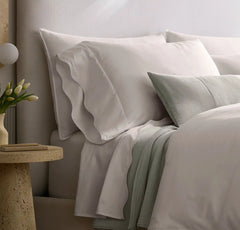 Signature Embellished Pillowcase Set - White/White Curved Edge