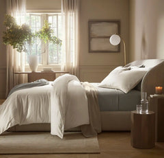 Percale Embellished Duvet Set - Cream/Cream Piped Edge