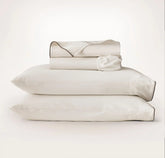 Percale Embellished Sheet Set - Cream/Deep Walnut Piped Edge