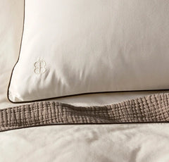 Percale Embellished Duvet Set - Cream/Deep Walnut Piped Edge