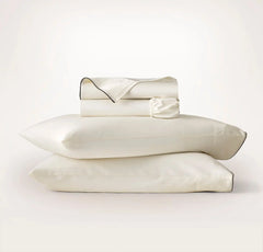 Signature Embellished Sheet Set - Cream/Deep Walnut Piped Edge