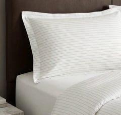 Percale Hemmed Duvet Set - White/Oak Simple Stripe
