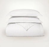 Percale Hemmed Duvet Set - White/Pewter Simple Stripe