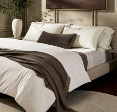 Percale Embellished Duvet Set - Cream/Deep Walnut Piped Edge
