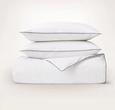 Percale Embellished Duvet Set - White/Coastal Navy Piped Edge