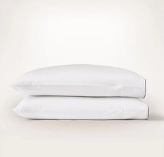 Percale Embellished Pillowcase Set - White/Coastal Navy Piped Edge
