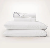 Percale Embellished Sheet Set - White/Coastal Navy Piped Edge