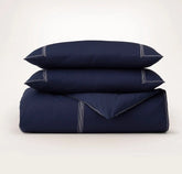 Percale Embellished Duvet Set - Coastal Navy/White Sail Stitch