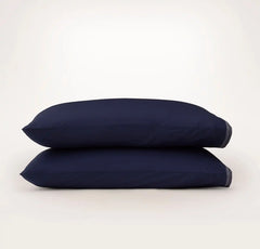 Percale Embellished Pillowcase Set - Coastal Navy/White Sail Stitch