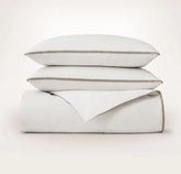 Percale Embellished Duvet Set - White/Pewter/Oak Trielle