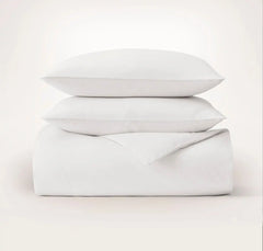 Percale Embellished Duvet Set - White/White Piped Edge