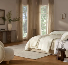 Percale Embellished Duvet Set - Cream/Sand Curved Edge