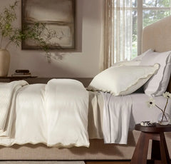 Percale Embellished Duvet Set - Cream/Sand Curved Edge