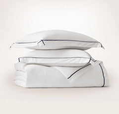 Signature Embellished Duvet Set - White/Coastal Navy Embroidered