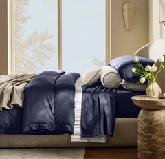 Percale Hemmed Duvet Set - Coastal Navy