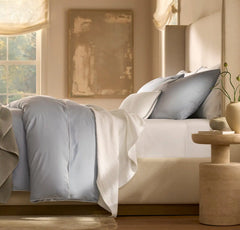 Percale Embellished Duvet Set - Hydrangea/White Piped Edge