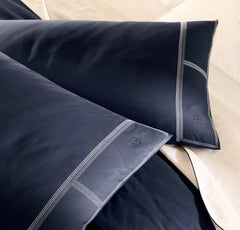 Percale Embellished Duvet Set - Coastal Navy/White Sail Stitch