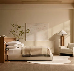 Fine Merino Wool Bed Blanket - Cream/Pewter/Oak Trielle