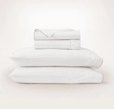 Percale Embellished Sheet Set - White/Pewter Piped Edge
