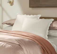 Percale Embellished Sham - White/White Curved Edge
