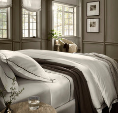 Signature Embellished Duvet Set - White/Deep Walnut Embroidered