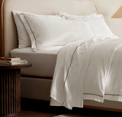 Percale Embellished Pillowcase Set - White/Oak Embroidered