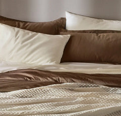 Percale Hemmed Duvet Set - Walnut