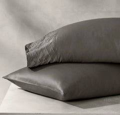 Reserve Embellished Pillowcase Set - Stone/Stone Embroidered Lattice