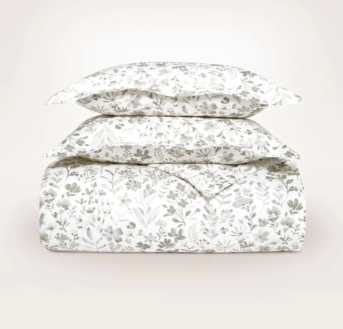 Signature Hemmed Duvet Set - Pewter Botanical