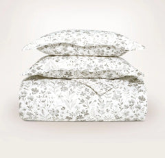 Signature Hemmed Duvet Set - Pewter Botanical