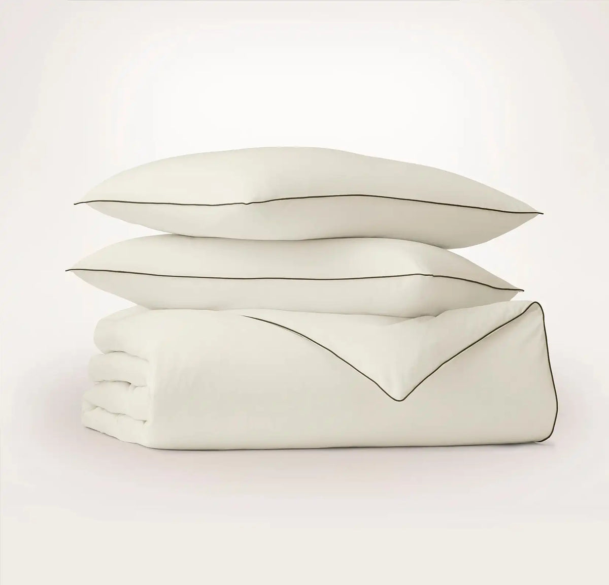 Signature Embellished Duvet Set - Cream/Deep Walnut Piped Edge