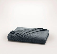 Aran Knit Throw Blanket - Deep Bluestone