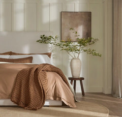 Grand Waffle Merino Wool Throw Blanket - Deep Camel