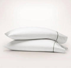Signature Hemmed Pillowcase Set - White/Juniper Embroidered