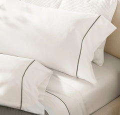 Signature Hemmed Pillowcase Set - White/Juniper Embroidered