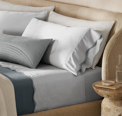 Signature Embellished Pillowcase Set - Sky/Shore Curved Edge