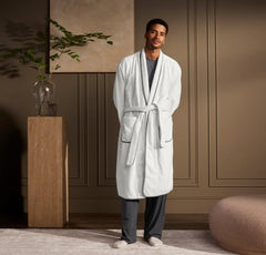 Men's Plush Robe - White/Stone