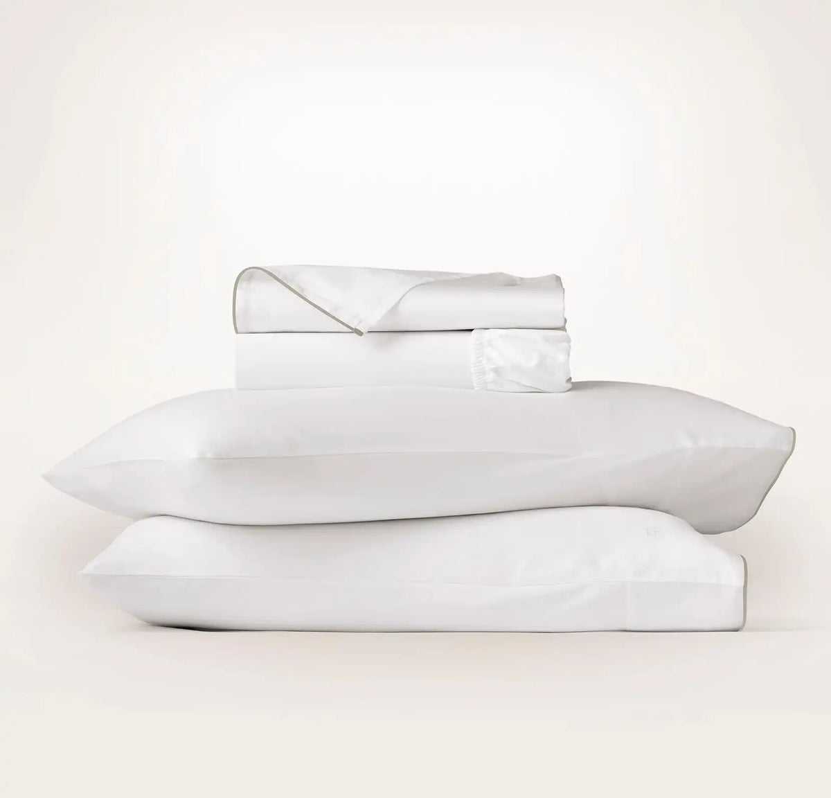 Signature Embellished Sheet Set - White/Pewter Piped Edge