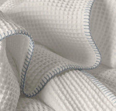 Waffle Bed Blanket - White/Hydrangea Whipstitch